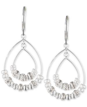 Nine West Silver-tone Beaded Teardrop Orbital Drop Earrings