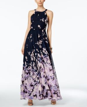 Betsy & Adam Printed Halter Gown