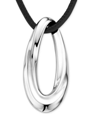 Nambe Oval Pendant Necklace In Sterling Silver And Black Leather, Only At Macy's