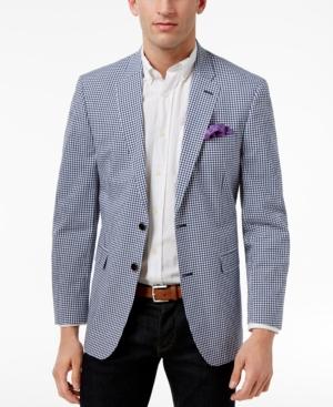 Tommy Hilfiger Men's Classic-fit White And Blue Gingham Stretch Performance Sport Coat