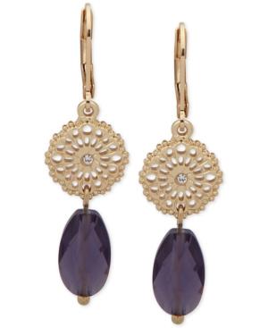 Lonna & Lilly Gold-tone Pave Disc & Bead Double Drop Earrings