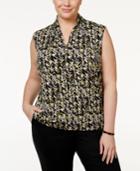 Nine West Plus Size Pleated V-neck Top