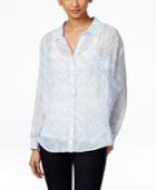 Vince Camuto Sheer Printed Ruched-shoulder Blouse