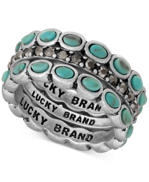 Lucky Brand Silver-tone Stone And Pave Stack-look Ring