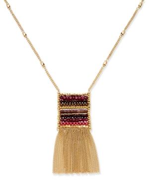 Inc International Concepts Gold-tone Woven Bead Fringe Pendant Necklace, Only At Macy's