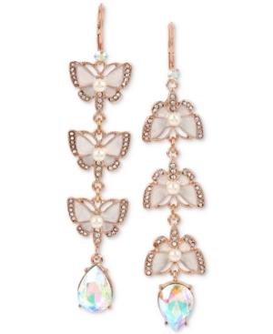 Betsey Johnson Rose Gold-tone Crystal & Imitation Pearl Butterfly Mismatch Earrings