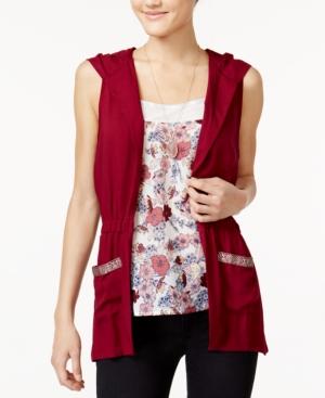 Self Esteem Juniors' Printed Tank Top, Hooded Vest & Necklace