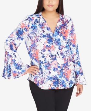 Tahari Asl Plus Size Bell-sleeve Georgette Blouse