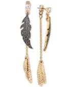 Betsey Johnson Two-tone Pave Feather Front And Back Earrings