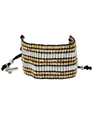 Kenneth Cole New York Two-tone Metallic Beaded Black Cord Adjustable Bracelet