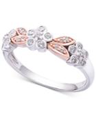 Wrapped In Love Diamond Two-tone Flower Ring (1/4 Ct. T.w.) In 14k White & Rose Gold, Created For Macy's