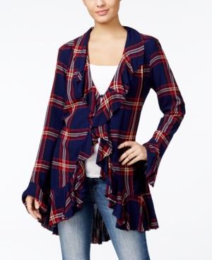 Guess Inge Plaid Ruffled Top