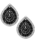 Sterling Silver Black (9/10 Ct. T.w.) And White Diamond Accent Stud Earrings