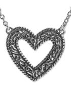 American West Decorative Open Heart 22 Pendant Necklace In Sterling Silver