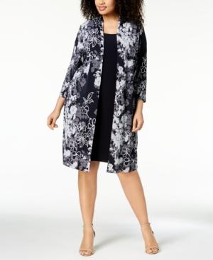 Connected Plus Size Printed Mock-jacket Dress