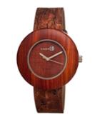 Earth Wood Ligna Leather-band Watch Red 43mm