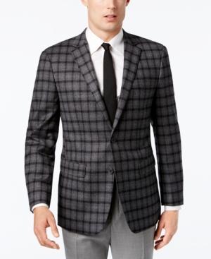 Vince Camuto Men's Slim-fit Stretch Gray Multi-plaid Sport Coat