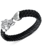 Effy Men's Woven Leather Panther Bracelet In Sterling Silver