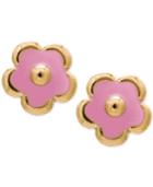 Children's Pink Flower Earrings In 14k Gold