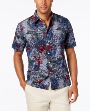 Tasso Elba Men's Linen Paradise Floral-print Chambray Short-sleeve Shirt, Classic Fit