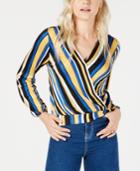 Crave Fame Juniors' Striped Banded-hem Surplice Blouse