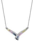 Multi-color Sapphire (2-1/3 Ct. T.w.) And Diamond (1/8 Ct. T.w.) V-necklace In 14k White Gold