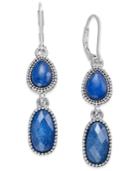 Nine West Silver-tone Blue Stone Double Drop Earrings