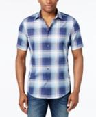 Alfani Men's Slim Fit Ombre Plaid Soft Cotton Short-sleeve Shirt