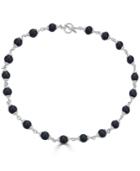 Onyx (8mm) Bead Link 21 Collar Necklace In Sterling Silver