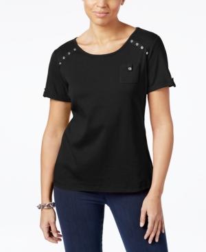 Karen Scott Cotton Embellished T-shirt, Created For Macy's