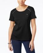 Karen Scott Cotton Embellished T-shirt, Created For Macy's