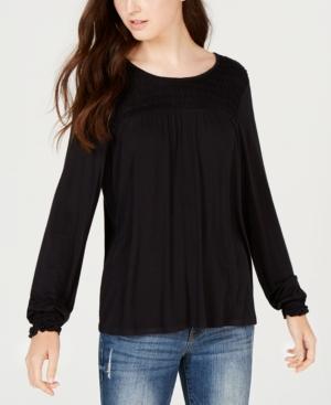 American Rag Juniors' Smocked Long-sleeve Top, Created For Macy's
