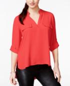 Hippie Rose Juniors' V-neck Roll-sleeve Blouse