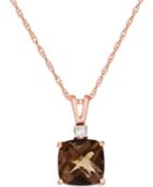 Smoky Quartz (1-2/3 Ct. T.w.) And Diamond Accent Pendant Necklace In 14k Rose Gold