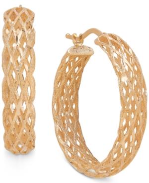 Open Weave Round Hoop Earrings In 14k Gold