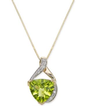 Peridot (3-3/4 Ct. T.w.) Trillion & Diamond Accent 18 Pendant Necklace In 14k Gold