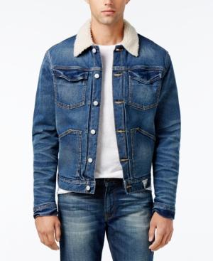 Guess Men's Denim Jacket With Faux-fur Collar