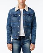 Guess Men's Denim Jacket With Faux-fur Collar