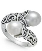 Cultured Freshwater Pearl (8-1/2mm) Scrollwork Bypass Ring In Sterling Silver