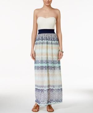 Trixxi Juniors' Lace Printed Bow-back Maxi Dress