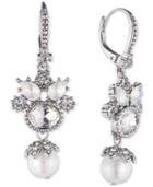 Marchesa Silver-tone Imitation Pearl & Crystal Drop Earrings