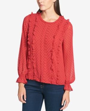 Tommy Hilfiger Dot-print Ruffled Top, Created For Macy's