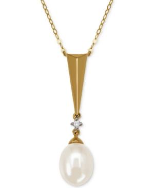 Cultured Freshwater Pearl (10 X 8mm) & Diamond Accent Pendant Necklace In 14k Gold