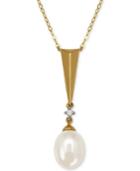 Cultured Freshwater Pearl (10 X 8mm) & Diamond Accent Pendant Necklace In 14k Gold