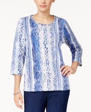 Alfred Dunner Petite Sierra Madre Printed Embelllished Top