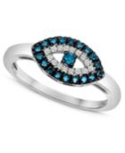 Sterling Silver Ring, Blue Diamond (1/10 Ct. T.w.) And White Diamond Accent Evil Eye Ring
