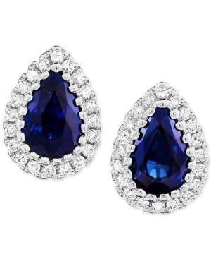 Sapphire (9/10 Ct. T.w.) & Diamond (1/8 Ct. T.w.) Stud Earrings In 14k White Gold
