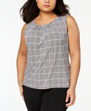 Calvin Klein Plus Size Pleated Grid-print Shell
