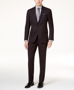 Kenneth Cole Reaction Men's Slim-fit Black Plaid Sheen Techni-cole Suit