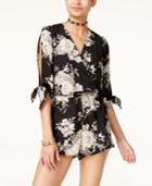 Be Bop Juniors' Printed Lace-trim Split-sleeve Romper
